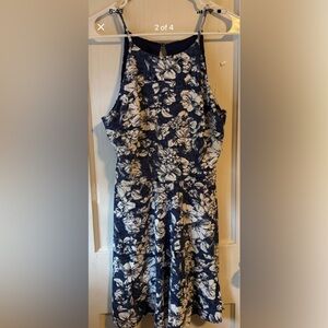 Chic Floral Navy and White Mini Dress